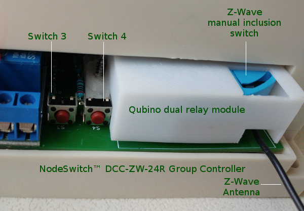 switch 3 invokes WiFi, switch 4 toggles OLED, manual inclusion switch is for Z-Wave network