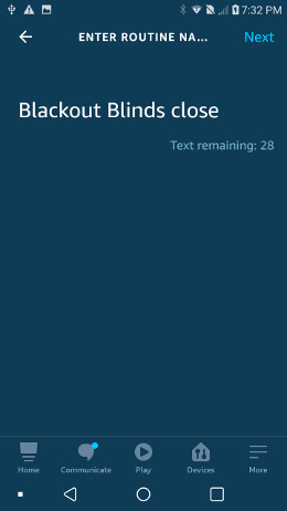 enter a name for the blackout blinds Routine