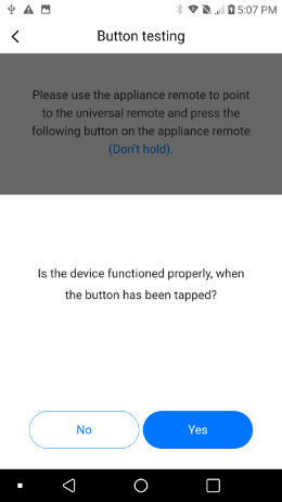 Broadlink app confirm virtual remote button is working-pix 23