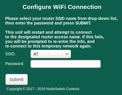 WiFi settings screen in AP mode